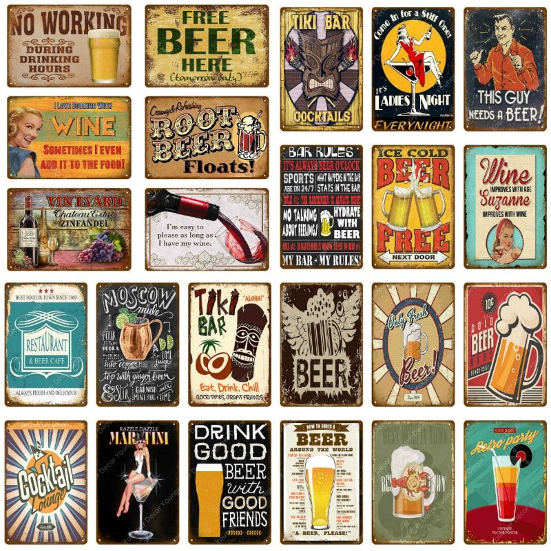 No Working Free Beer Here Metal Signs Tiki Bar Rules Decor Vintage Wall ...