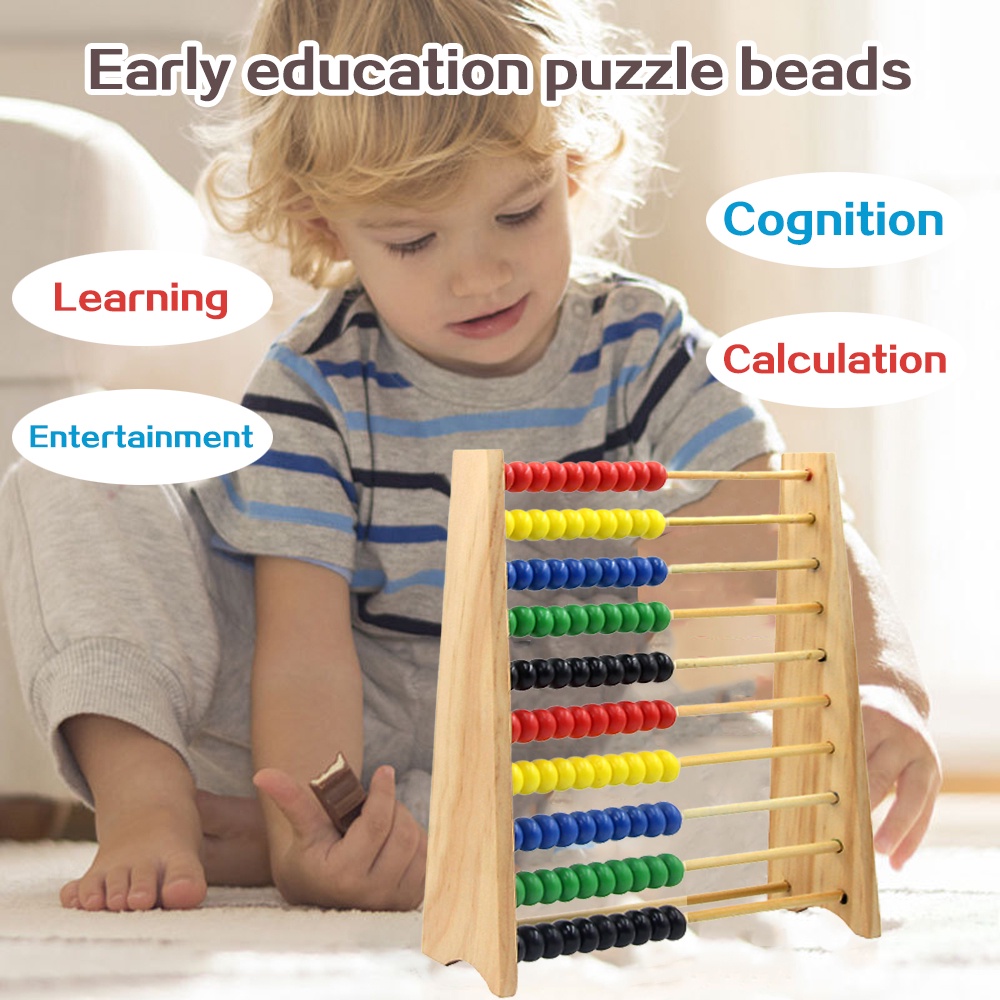 Kids 10-Row Wooden Beads Abacus Count Frame Teaching Aid Math ...