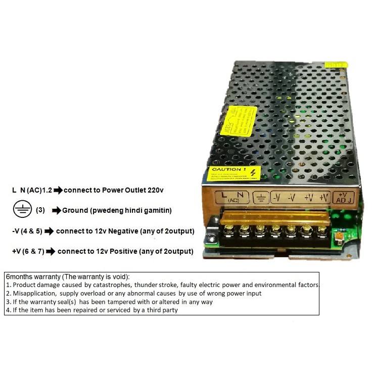 120W LED Driver 12V Transformer – 10A Constant Voltage Power Supply, AC100-250V To DC12V, For LED Strips, CCTV, Radio, Displays