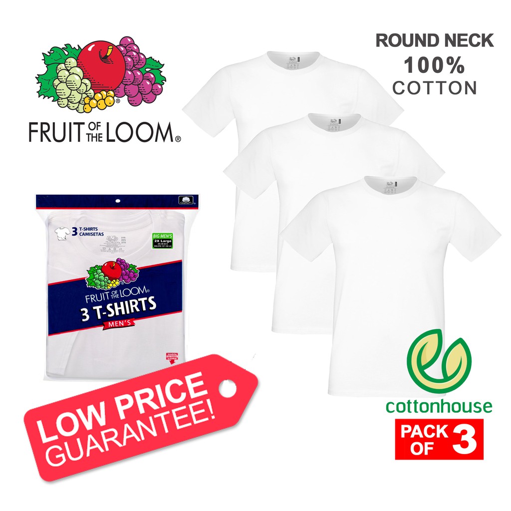 3 pcs Fruit of The Loom 100% Cotton White T-Shirts | Shopee Philippines