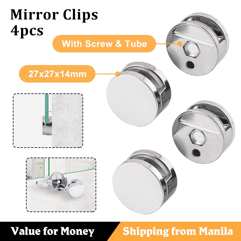 4Pcs Mirror Glass Clips Mirror Wall Holder Clips Round Glass Clip Fixed