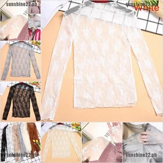 Sexy Hollow Fishing Net Lace Exposed Navel Long Sleeves For Women