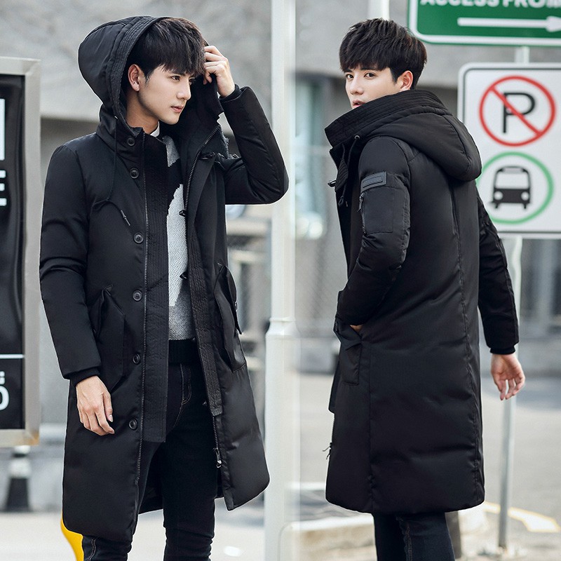 Men s Korean Warm Winter Coat Youth thick Hooded Long Down Coat Jacket Overcoat Shopee Philippines