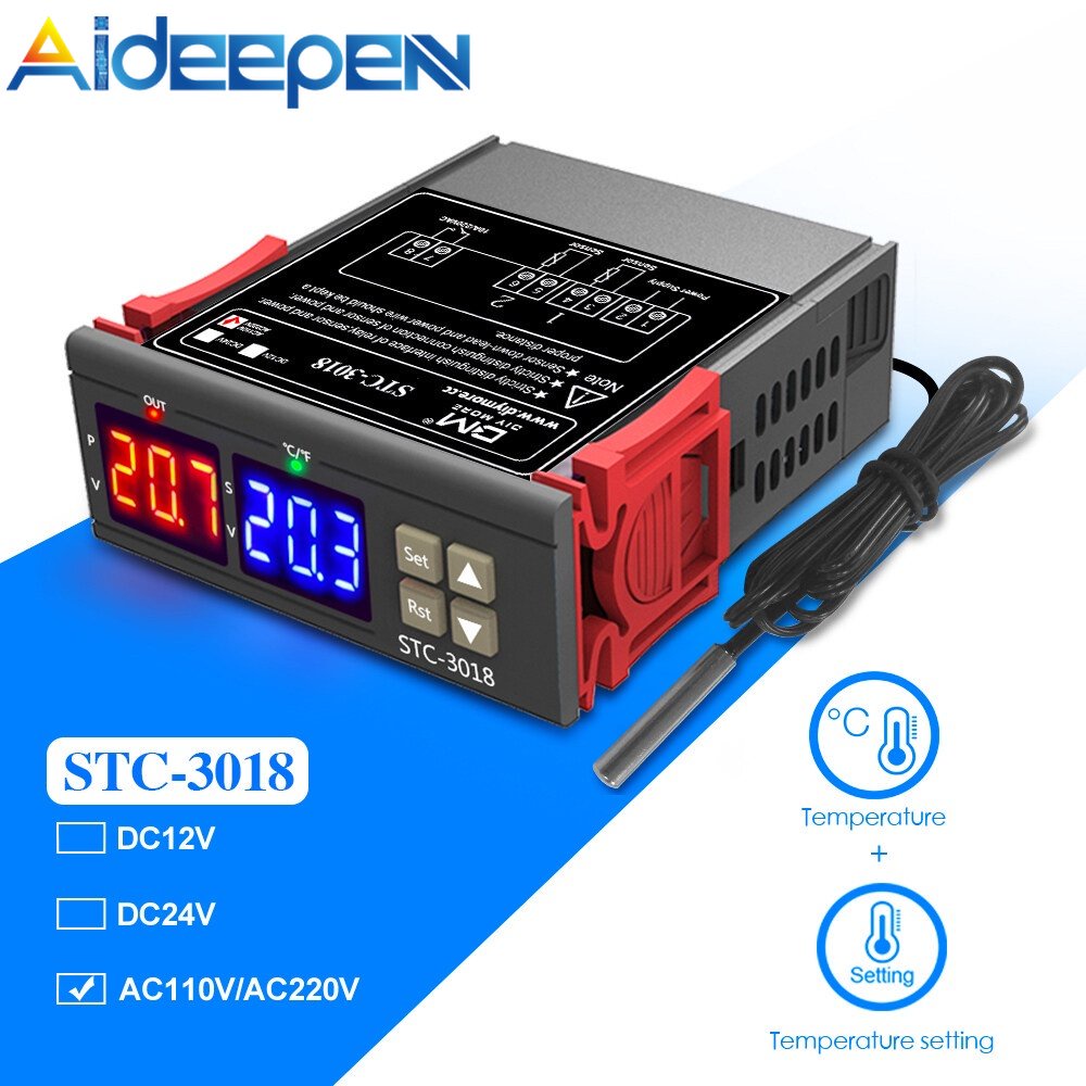 Aideepen Digital Temperature Controller Stc-3018 Thermostat Ntc Sensor ...
