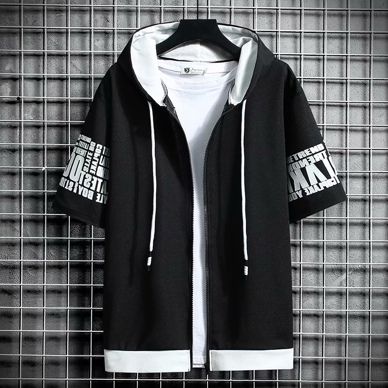 Spot Short Sleeve Hoodie Jacket With Zipper Korean Urban Style For Men Shopee Philippines