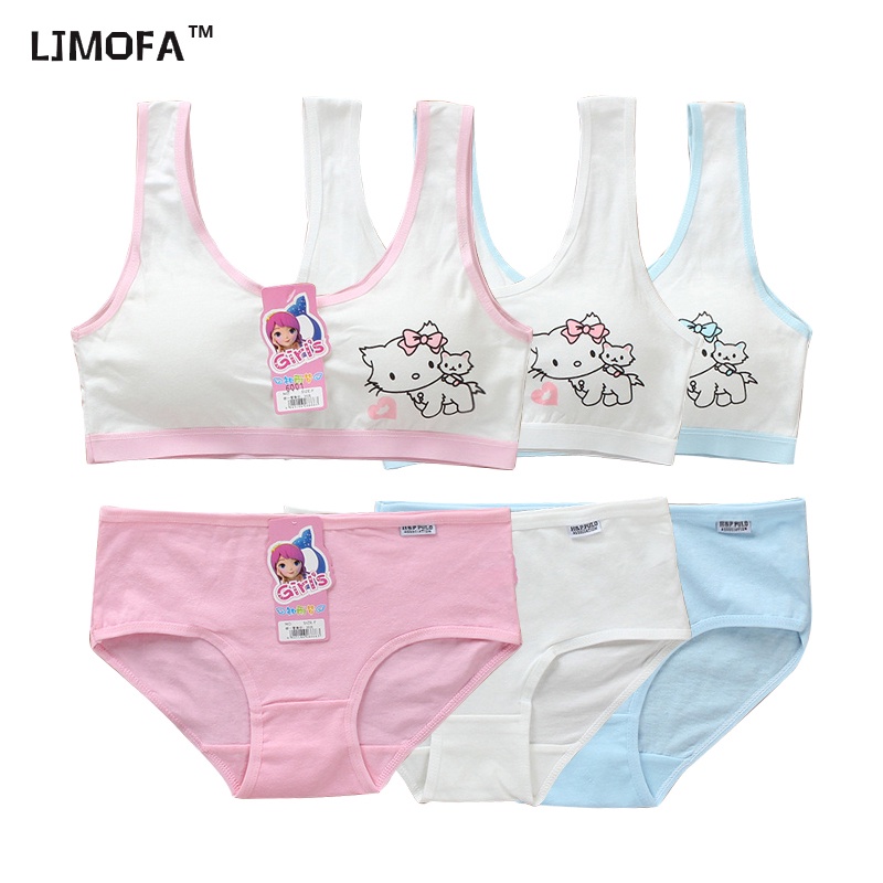 LJMOFA KIDS 8-16Y 30-50kg Girls Cute Underwear Set Cotton Sports ...