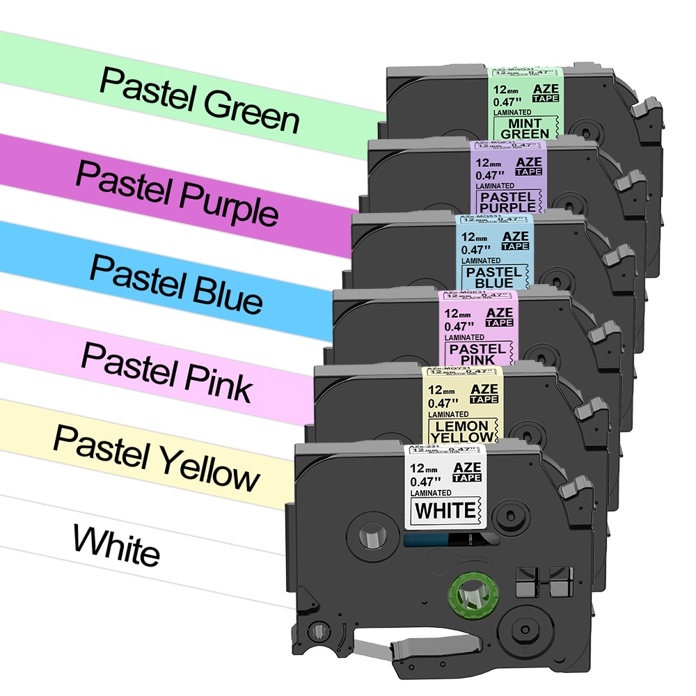6Pack Mixed Colors Matt Tape Compatible for Brother Label Tape 6mm 9mm