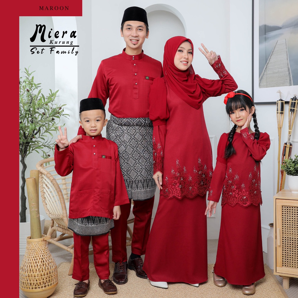 Set Raya 2023 Set Family Maroon Color Baju Kurung Moden Miera Baju Raya ...