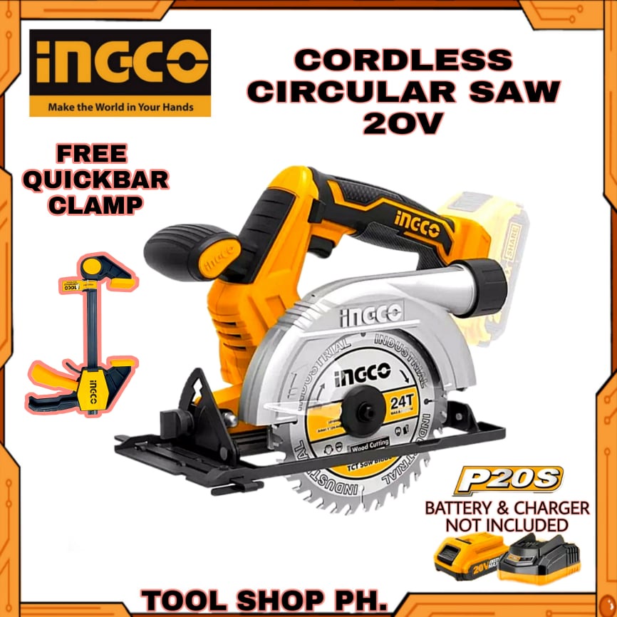 INGCO Cordless Circular Saw 20V CSLI1401 With FREE QUICKBAR CLAMP