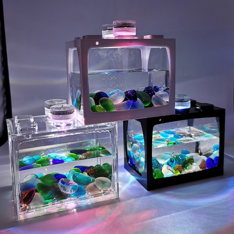 [READY STOCK]Mini Aquarium Fish Box Home with LED light and luminous ...