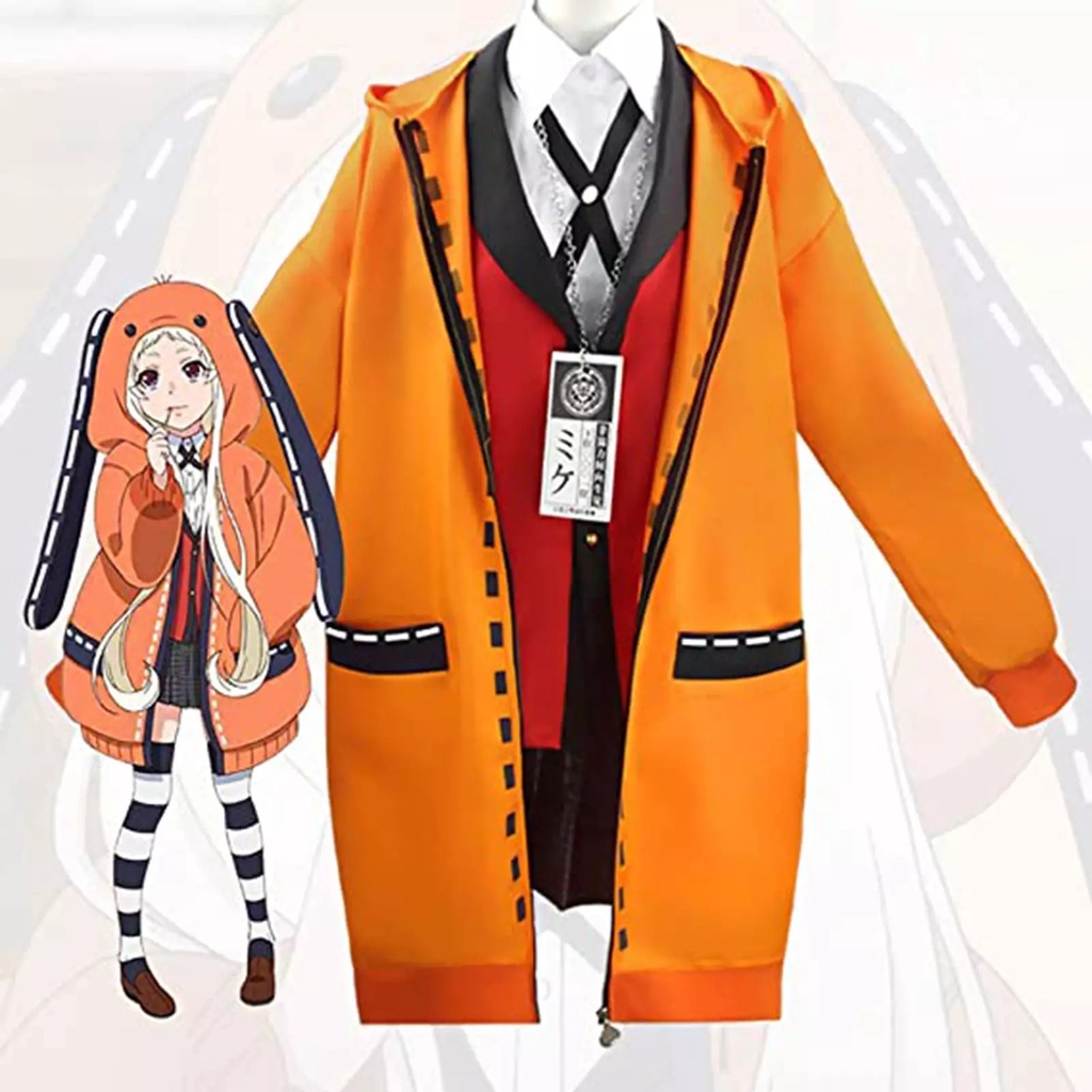 Kakegurui Yumeko Jabami Kostum Cosplay Yomozuki Runa 7Pcs Anime Orange