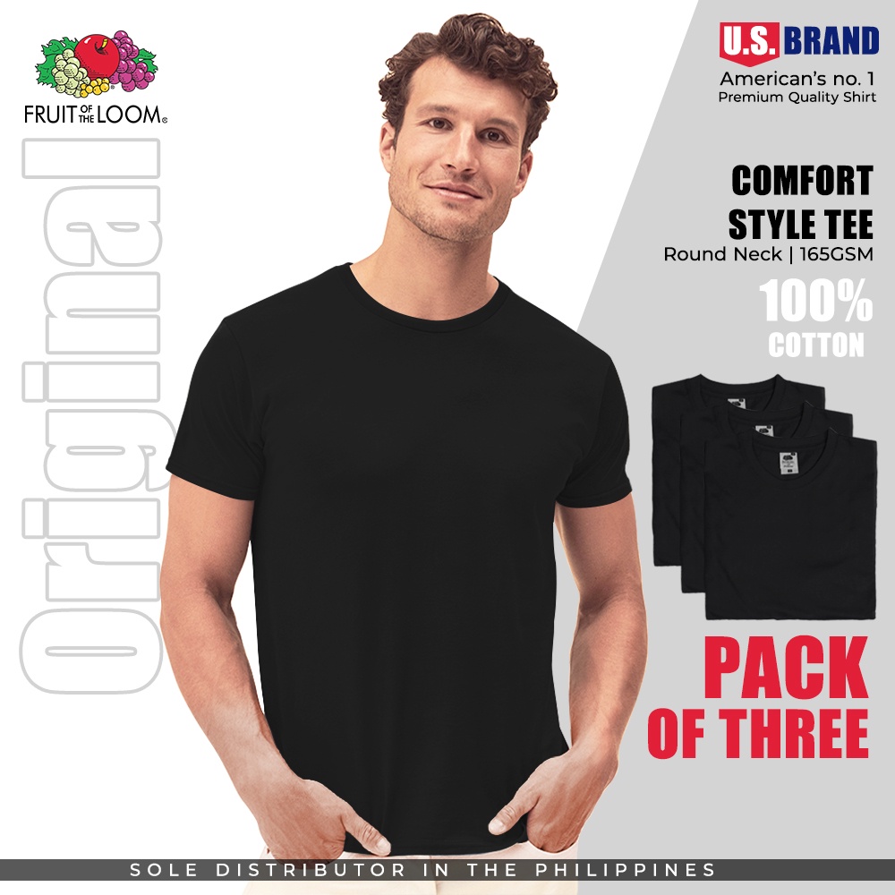 Pack of 3 Fruit of the Loom Comfort Style Tee Round Neck 100% Cotton ...
