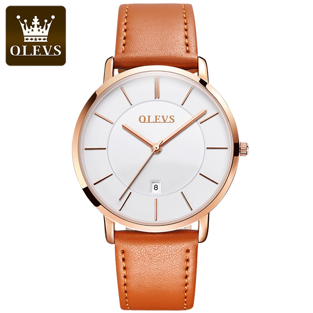 OLEVS Men's Watch Ultra-Thin Waterproof Leather Fashion