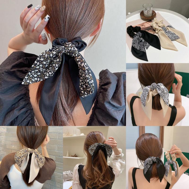 Ready Stock_Fashion Elastic Hair Rope Chiffon Bowknot Print Scrunchies