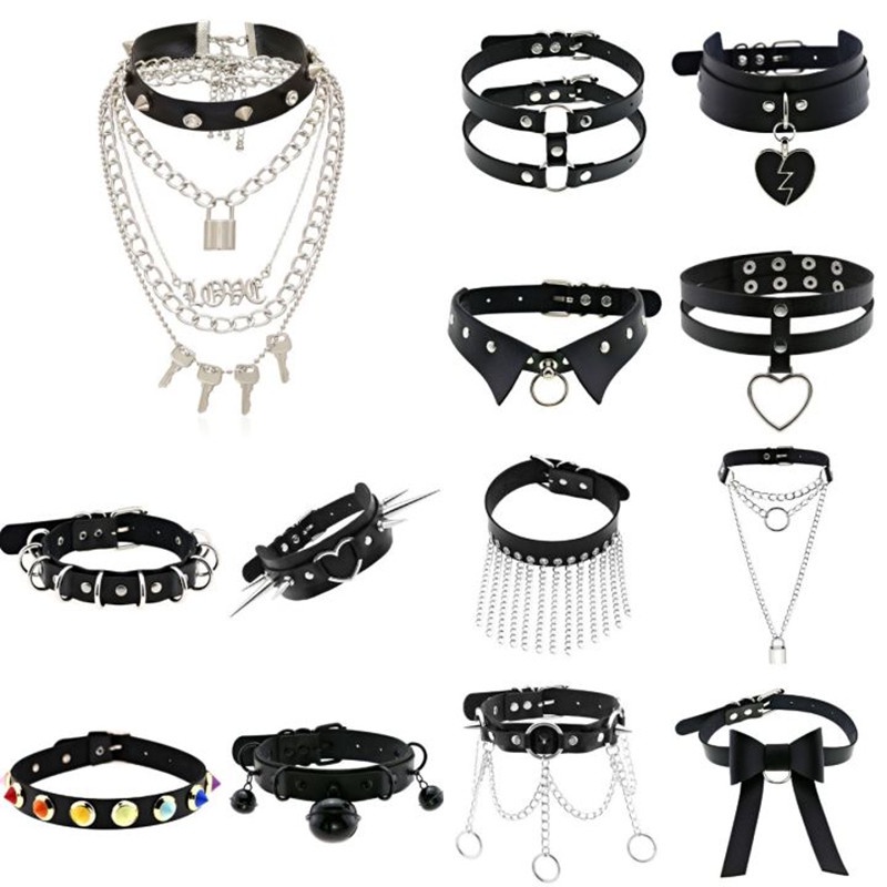 Black Punk Heart Choker Collar Goth fashion necklaces kawaii Leather Choker  Women Girls Rock Harajuku Emo Gothic Jewelry