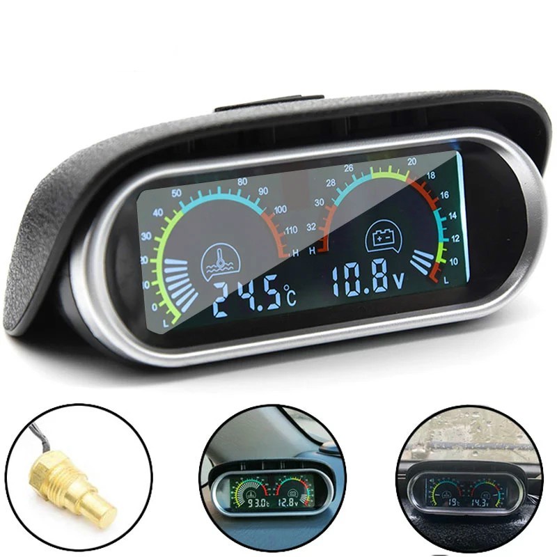 2 in 1 horizontal 12v / 24v lcd digital car truck voltmeter universal ...