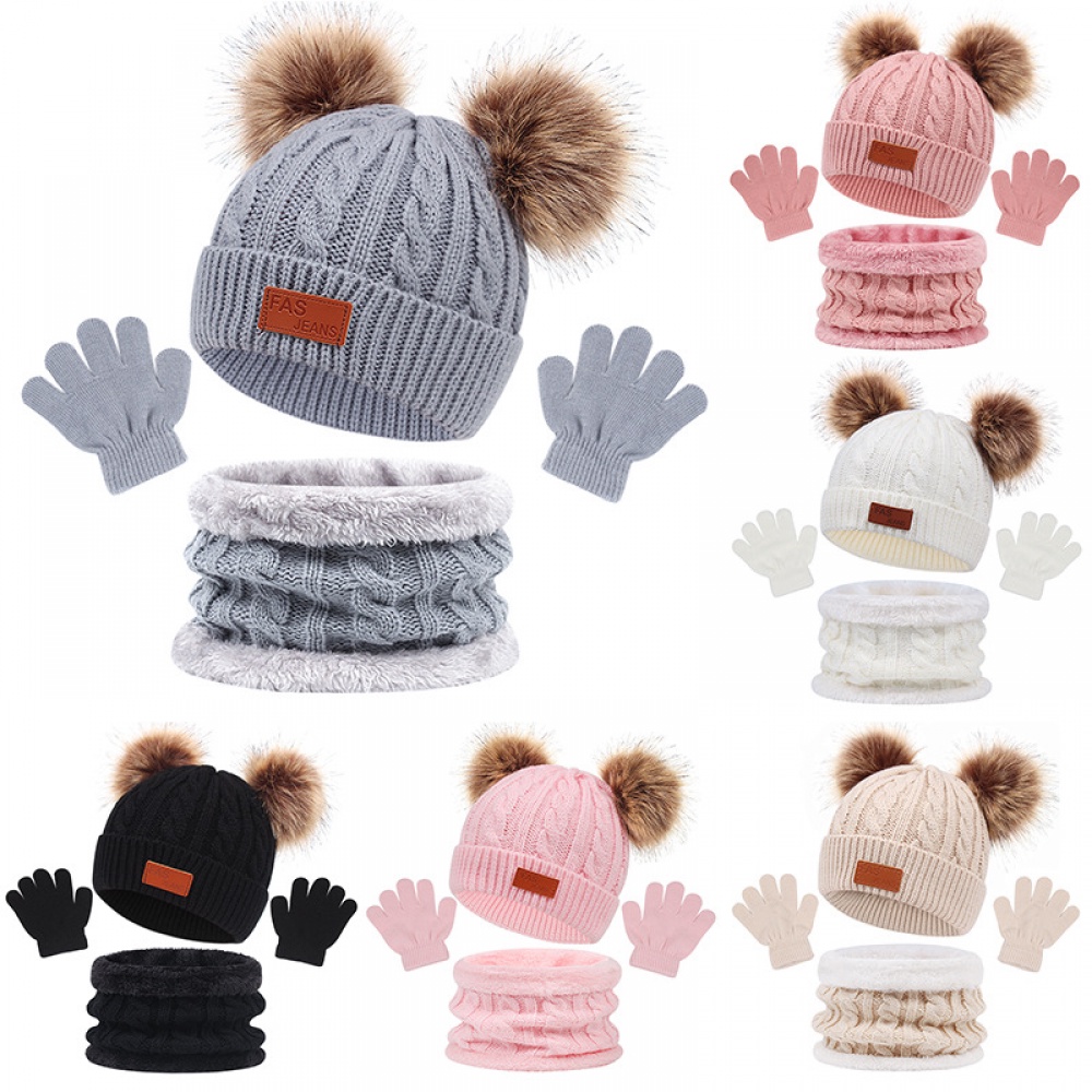 3PCS Cute Kids Hat Scarf Gloves Set Kids Winter Beanie Scarf Gloves Set with Knit Thick Warm Fleece Lined for 1 5 Years Girls Boys Toddler