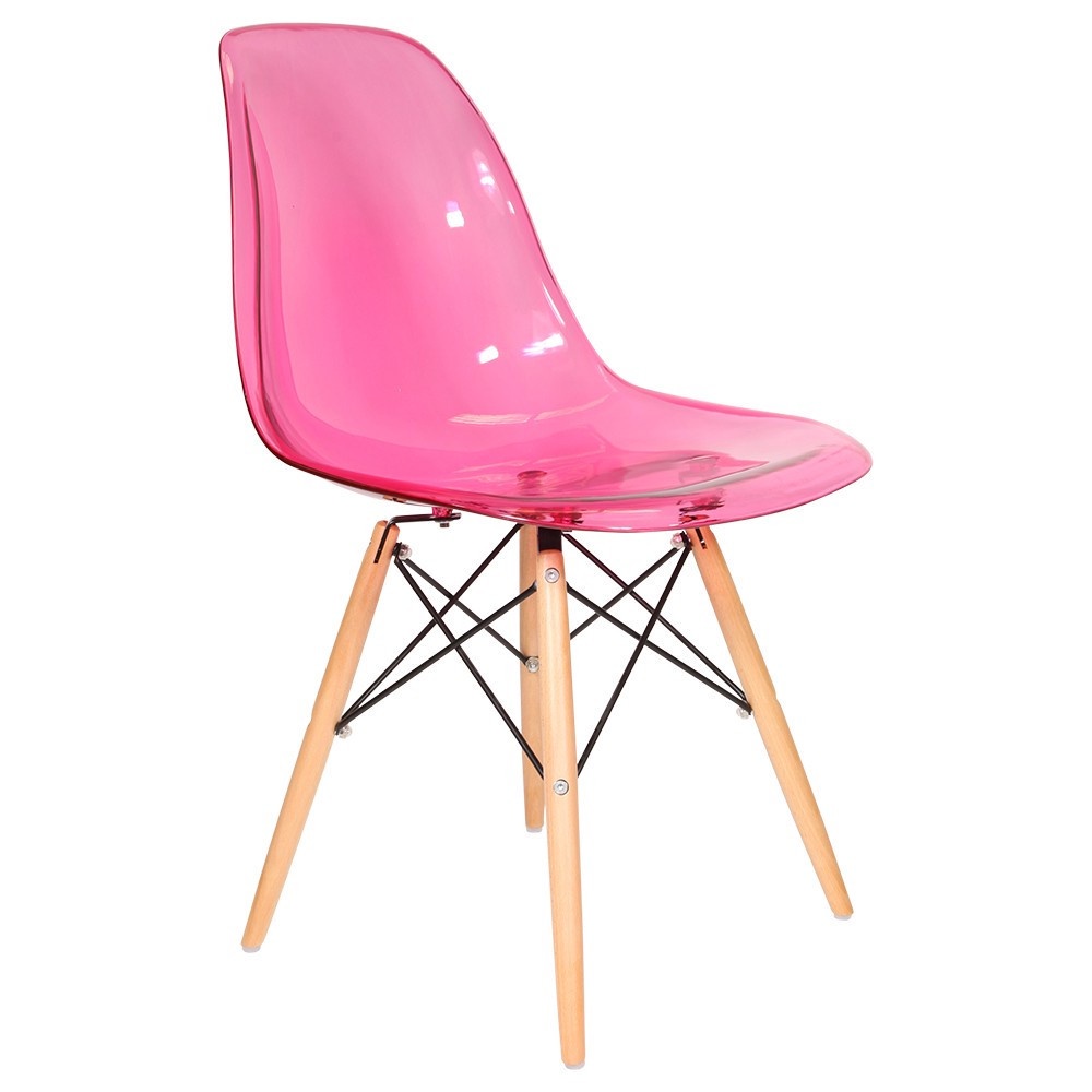 PINK Transparent plastic STUDY HOME LIVING AND DINING Chair Wooden Legs ...
