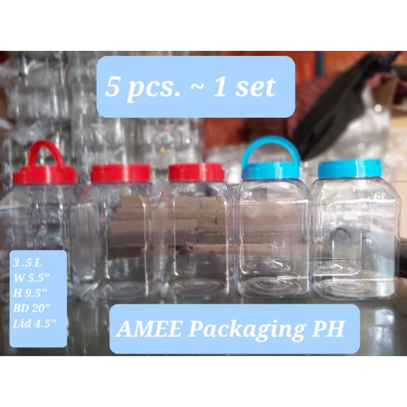 (5 pcs.) 3.5 Liter SQUARE Plastic Jar||Pet Jar|| Food Storage|| Betta ...