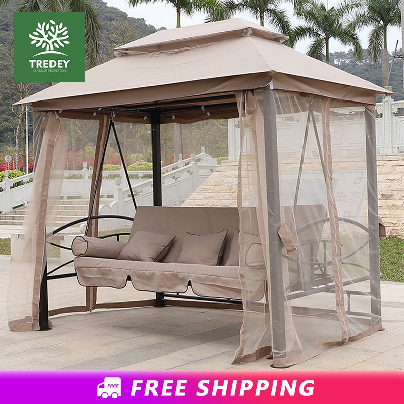 Outdoor swing best sale with mosquito netting