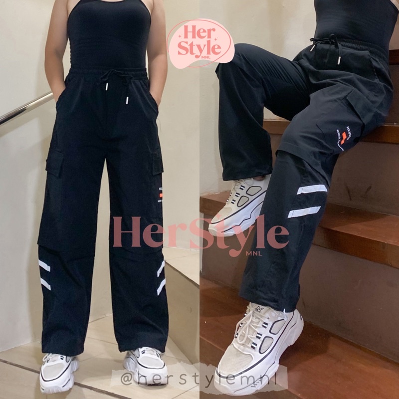 HERSTYLEMNL High Waist Multi Pocket Unisex Baggy Windbreaker Pants with