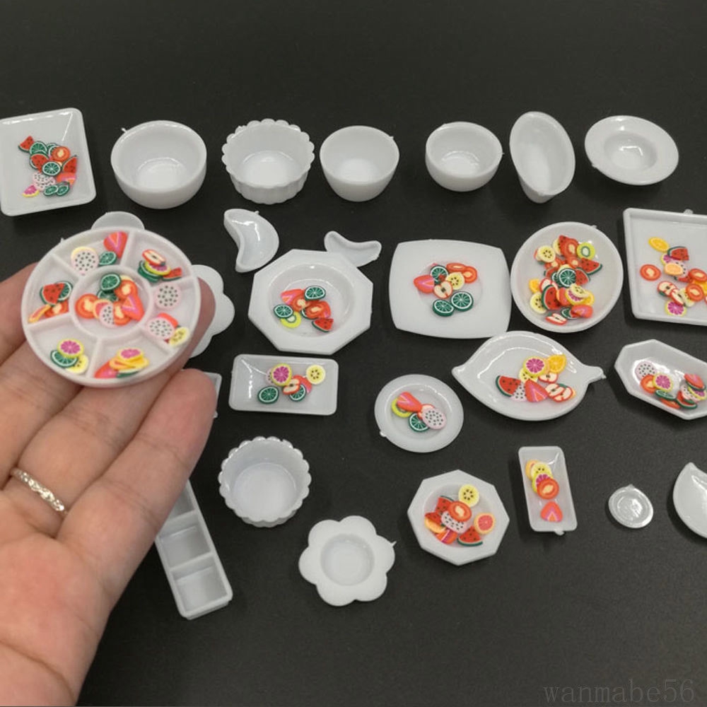 33 Pcs Mini Food White Dishes Tableware Kitchen Toys Miniature Doll ...
