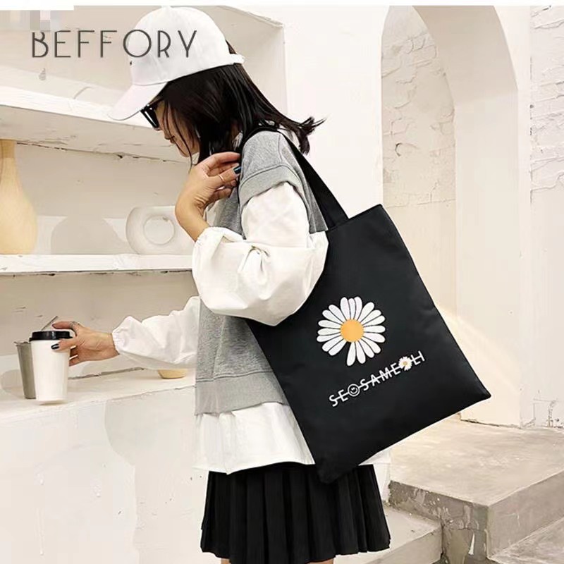 Quality Korean New Fashion Canvas Tote Bag Black Canvas Shoulder