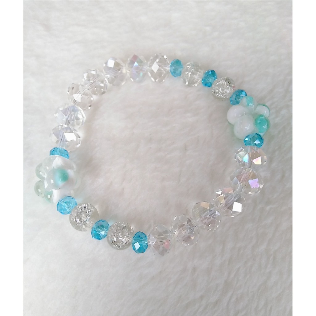 Crystal beads with Flower Murano glass stretchable bracelet