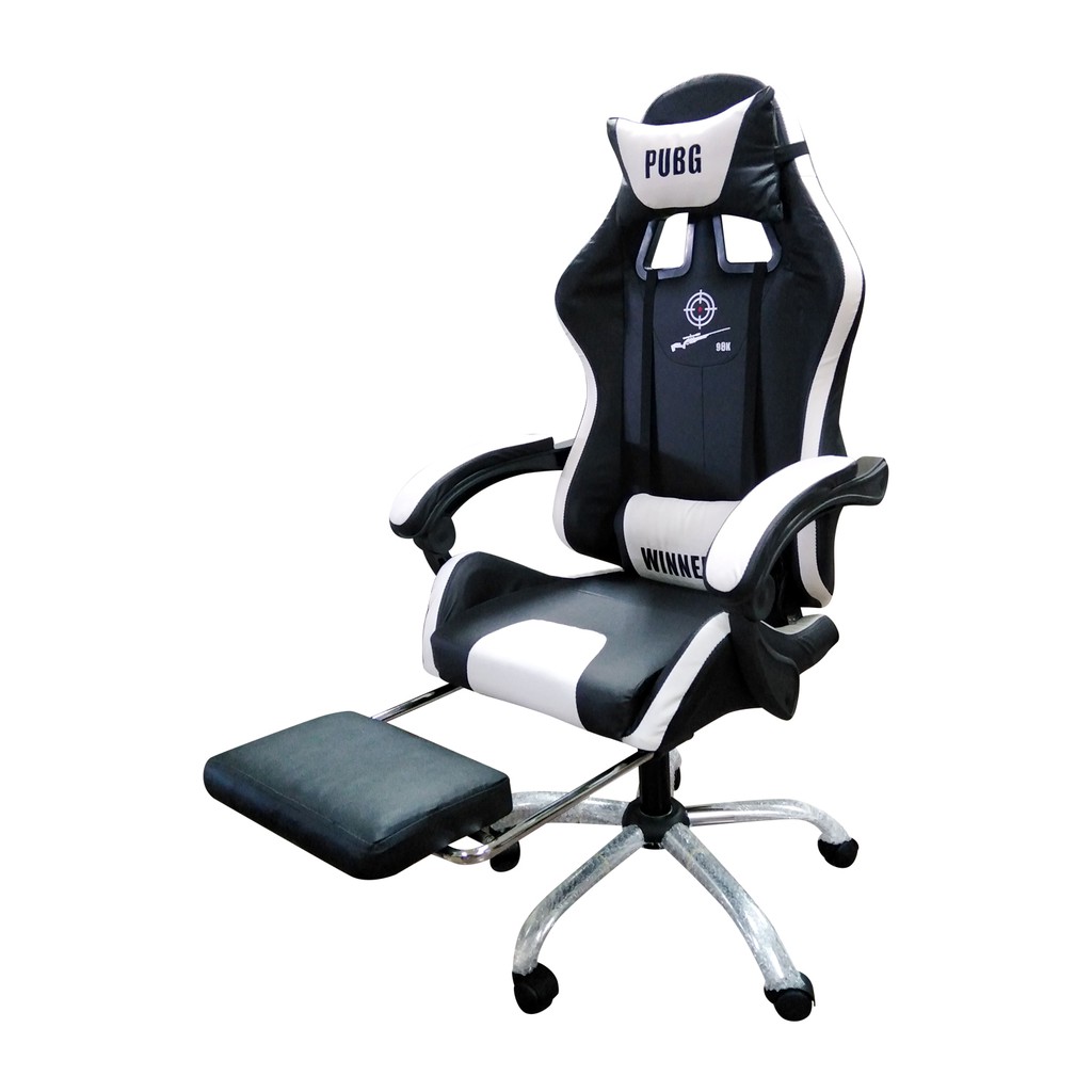PUBG Gaming Chair with Neck pillow and Back Massage Cushion White