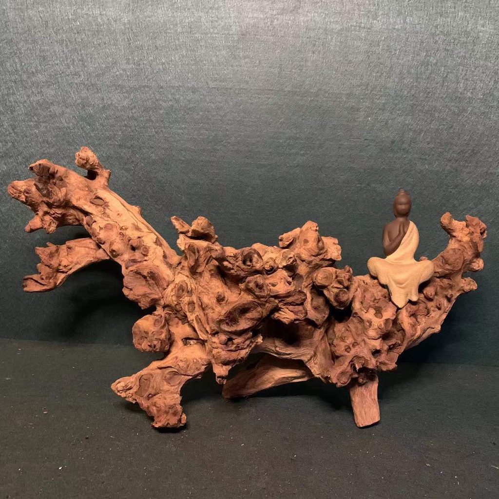 ☁ Tree root carving art ornaments gold silk red log fish tank aquarium