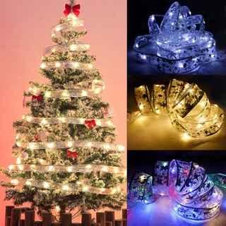 4m Silver Ribbon Warm White Christmas Ribbon Lights Decoration, Double  Layer Color Ribbon With Gold Print For Christmas Tree, Ornaments And  Decorations