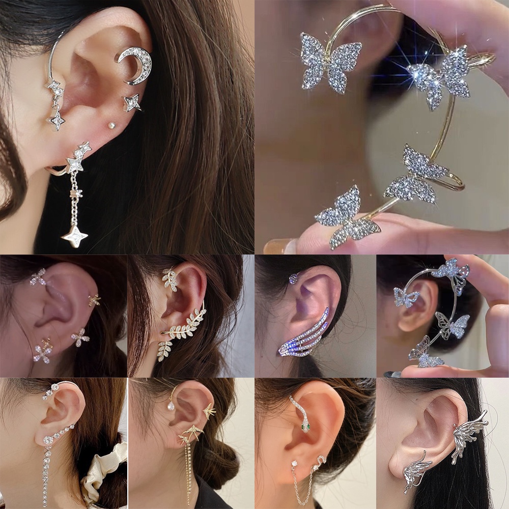 Butterfly Earrings Exquisite Zirconium Ear Cuff Leaf Ear Hook Clip On ...