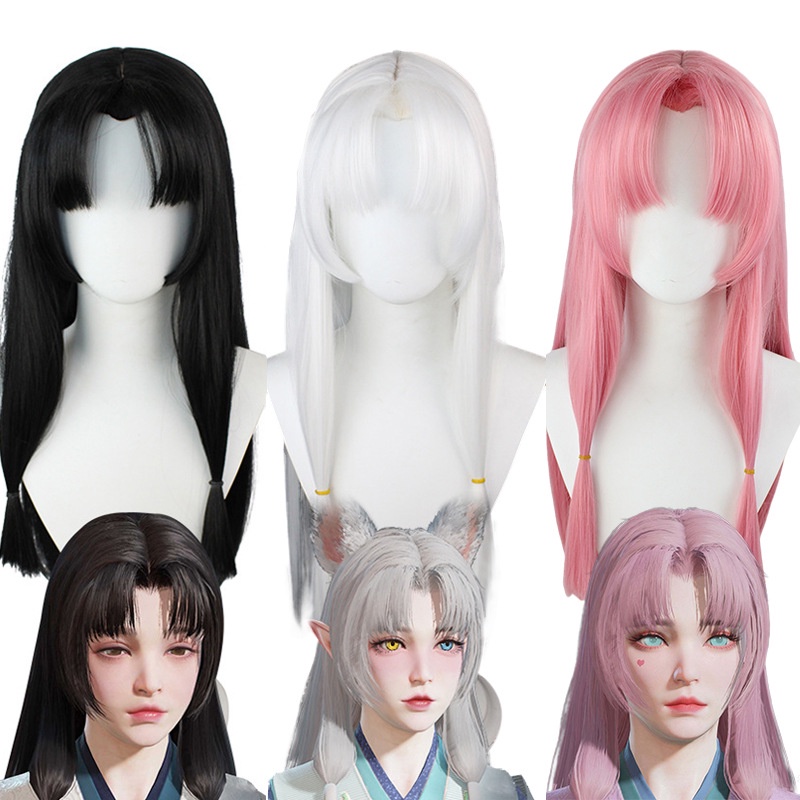 Long Straight Black And White Wigs for Naraka Cosplay Hair Wigs ...