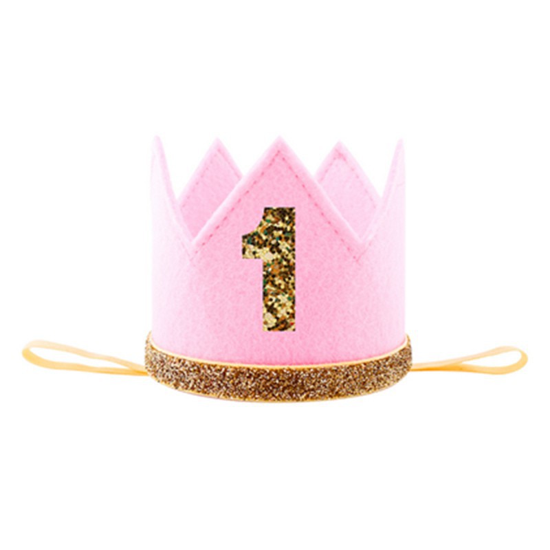 Girl's First Birthday Party Crown Non Woven Pink Party Hat 1st Girl ...