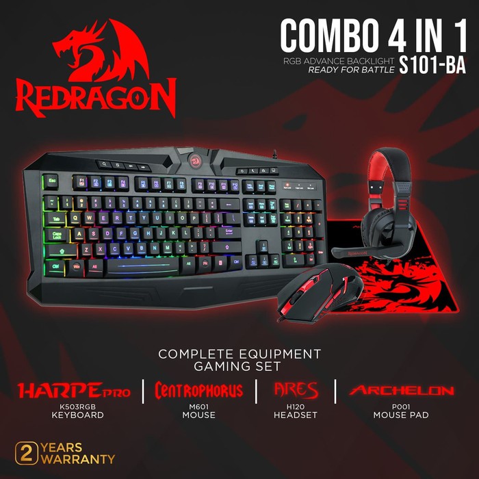 REDRAGON Reddragon S101-BA-1 Gaming Keyboard Mouse Pad Headset 4 in 1 ...