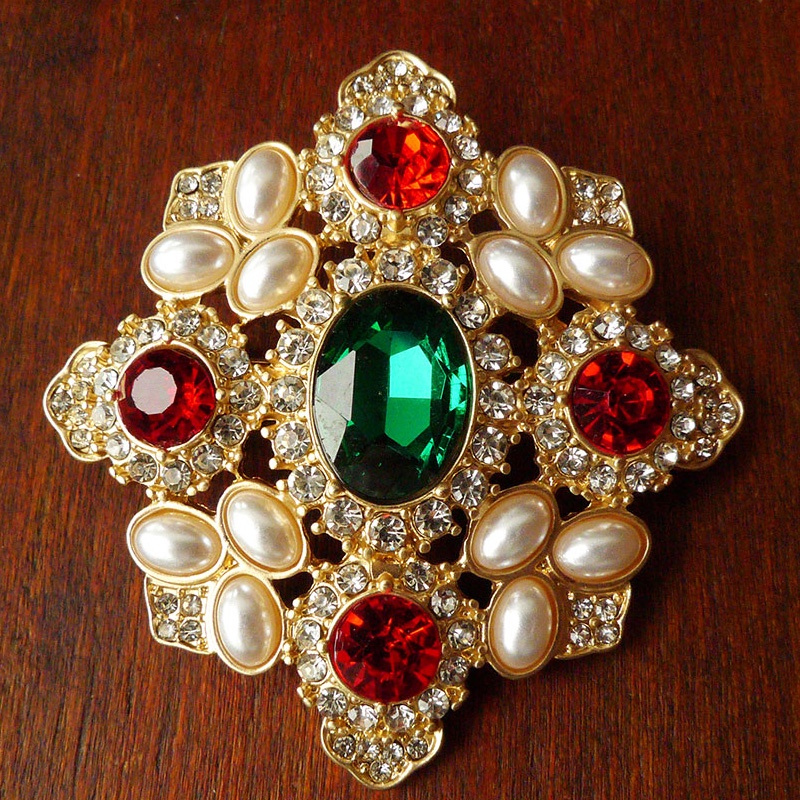 Vintage Enamel Cross Embossed Brooch Pearl Rhinestone High Sense Women ...