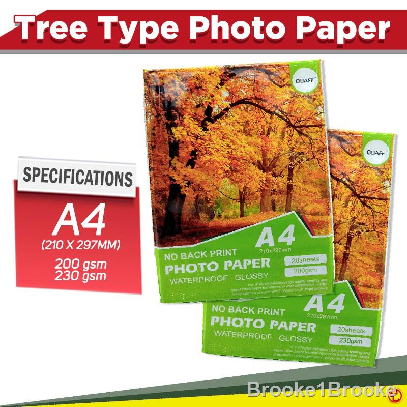 QUAFF No Back Print Glossy Inkjet Photo Paper A4 200GSM / 230GSM (20