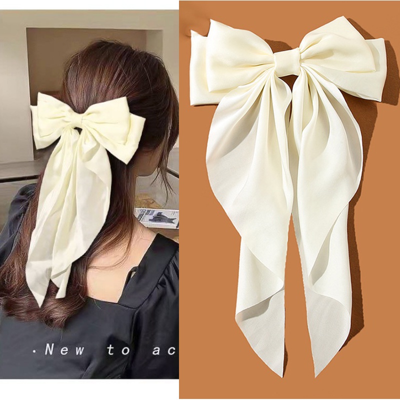 Big Bow Hair Clip for Girl Korean Long Ribbon Tassel Bow Hairpin ...