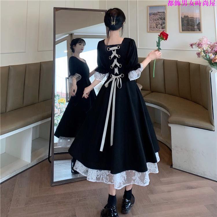 Retro Vintage Black Lolita Classic Two Toned Casual Long Sleeve Dress Shopee Philippines