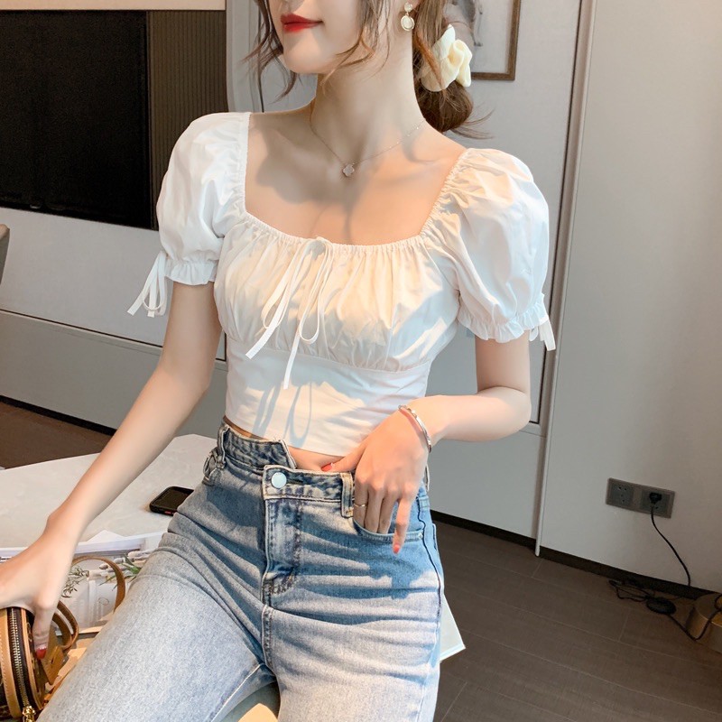 Stylish Korean Cute Elegant White Simple Croptop for Women