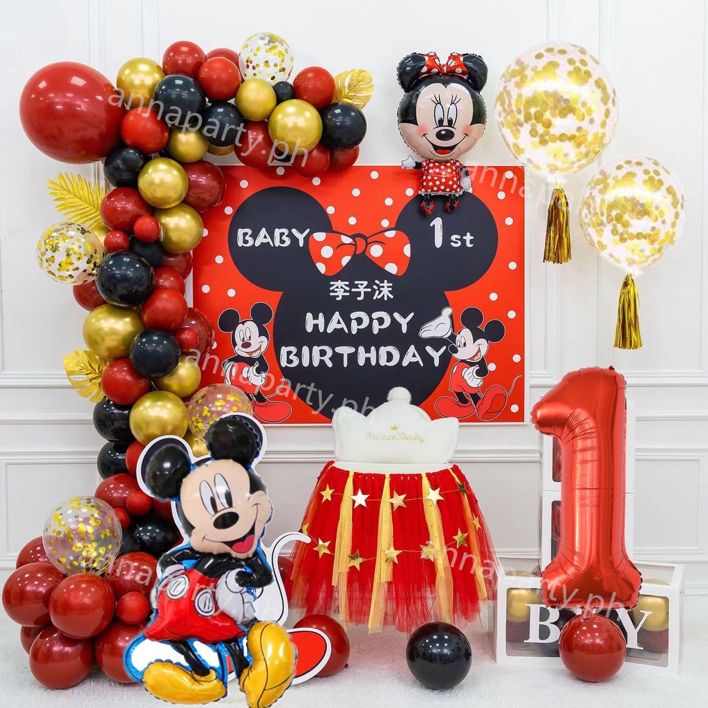 1set Minnie and Mickey birthday party 1-9 years old girl boy baby party ...