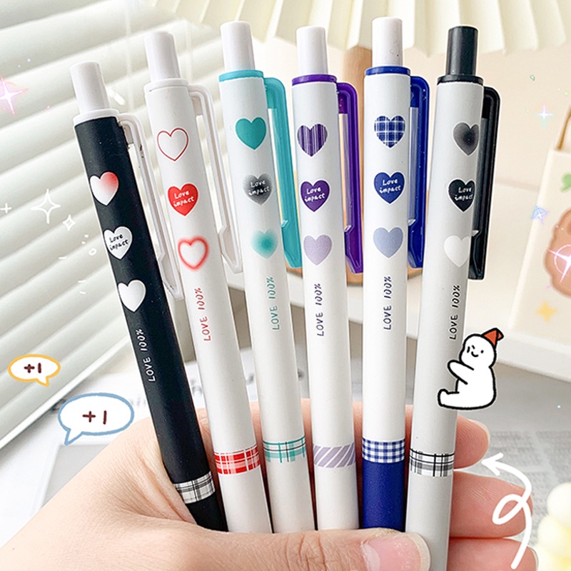 6 Pcs Romantic Heart Shaped Series Ballpoint Pen, 0.5mm/Black Ink ...
