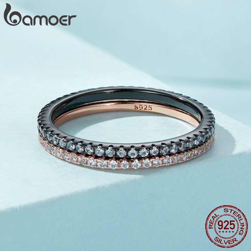 BAMOER Ring 925 Silver Inlaid Zirconia Minimalist Version For Women ...