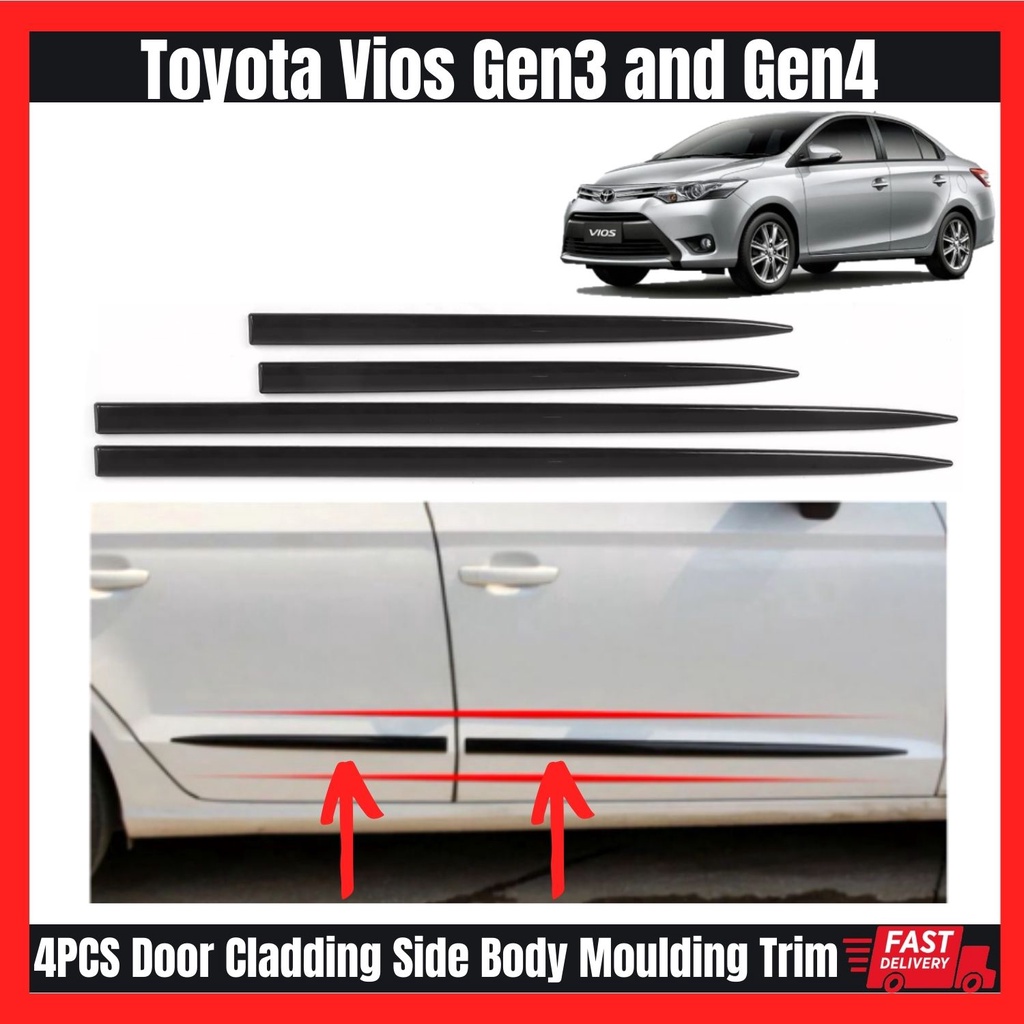 Toyota Vios Gen3 and Gen4 4PCS Door Cladding Side Body Moulding Trim