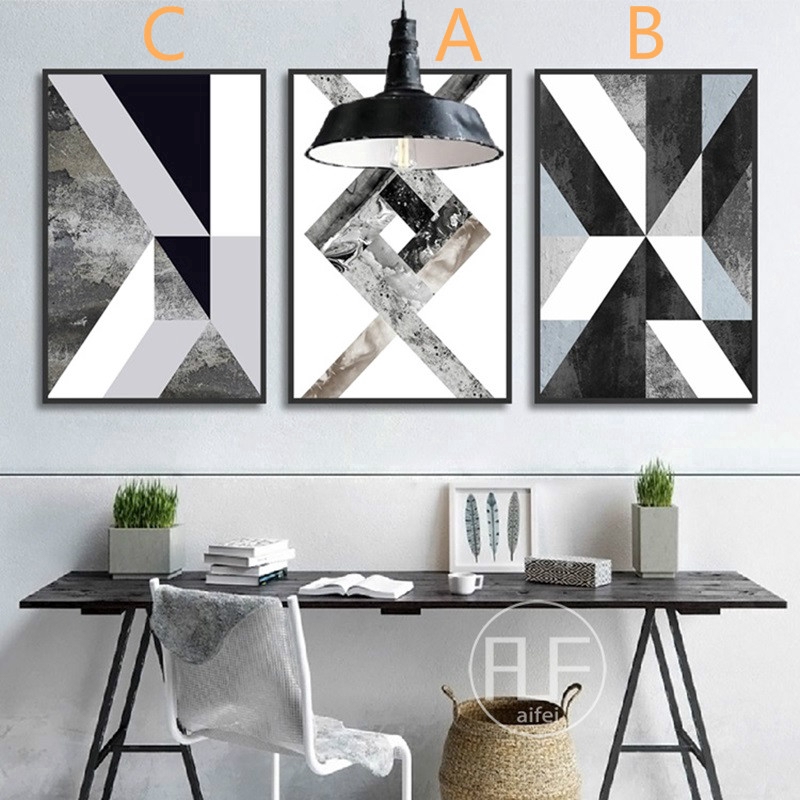 Wall decoration Abstract Geometric Canvas Painting Black and White ...