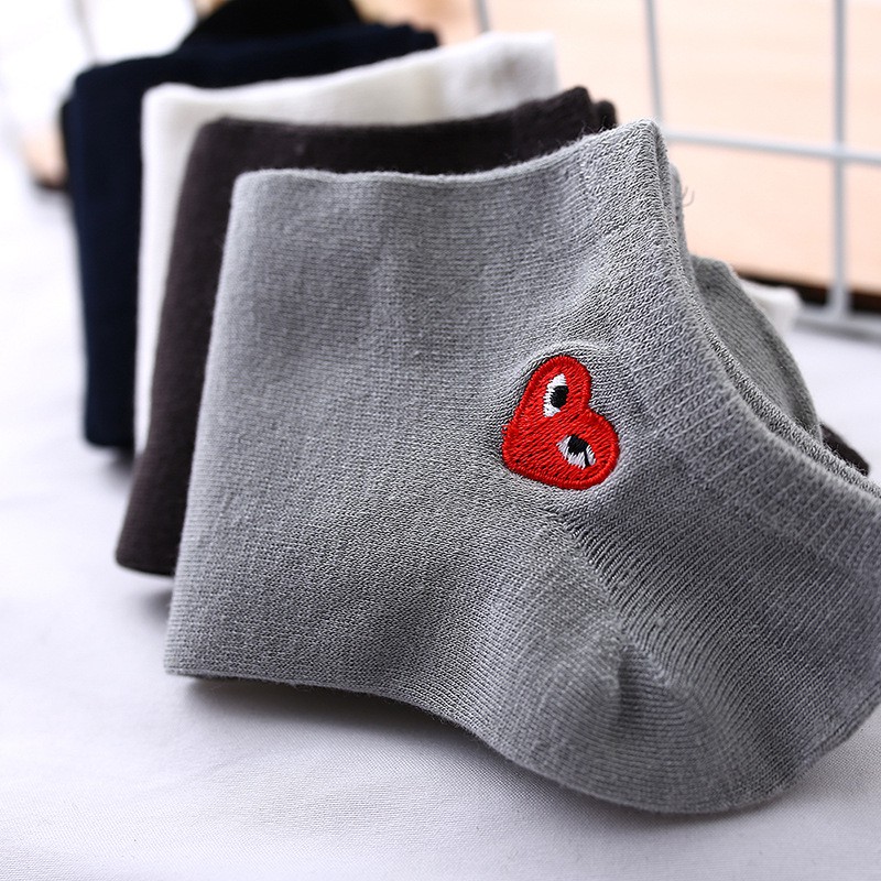 5 PCS CDG HEART COTTON SOCKS Shallow Socks Boat Socks Black White Gray Shopee Philippines