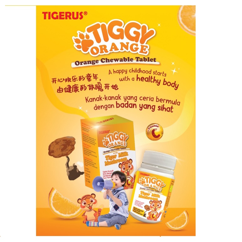 Tigerus Tiggy Orange 500mg Chewable Tablets 80's (Cendawan Susu Harimau ...