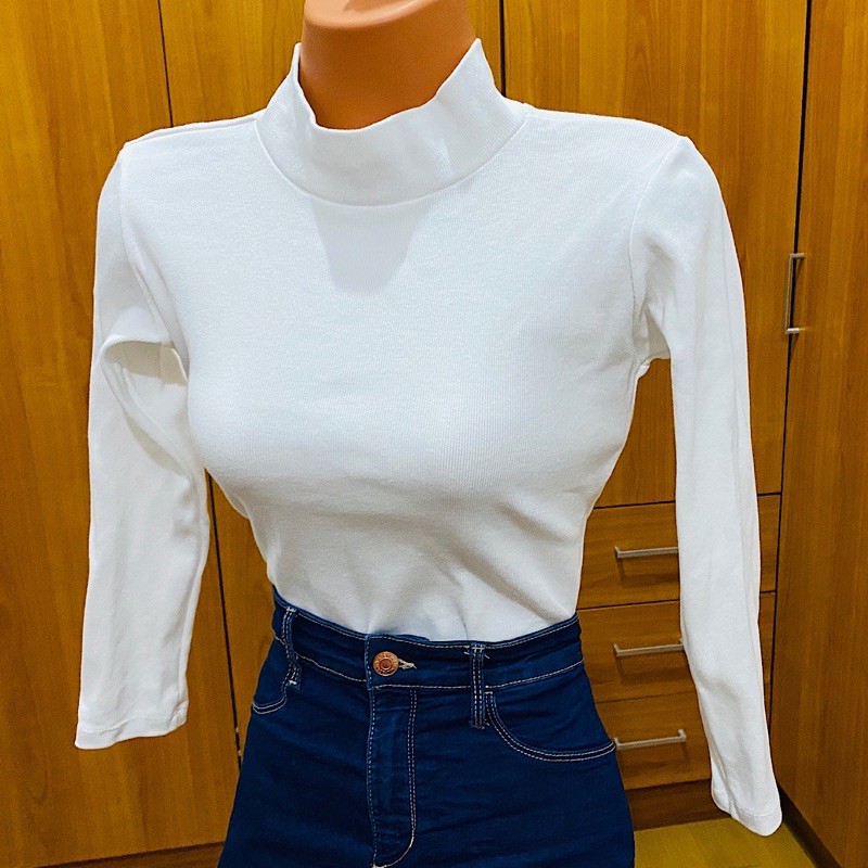 Compact Jersey Ribbed Turtle Neck Top