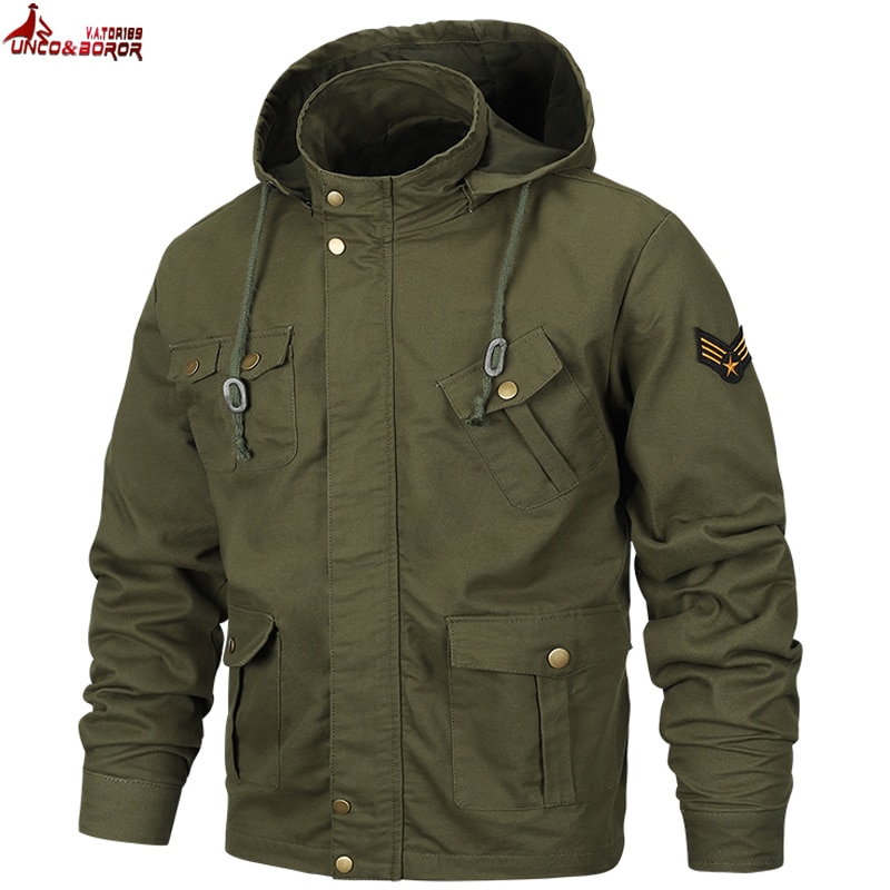 Plus Size 5XL 6XL Autumn Military Jacket Men Cotton Brand Outwear Multi pocket Mens Jacketshooded Coat Male Chaqueta Hombre