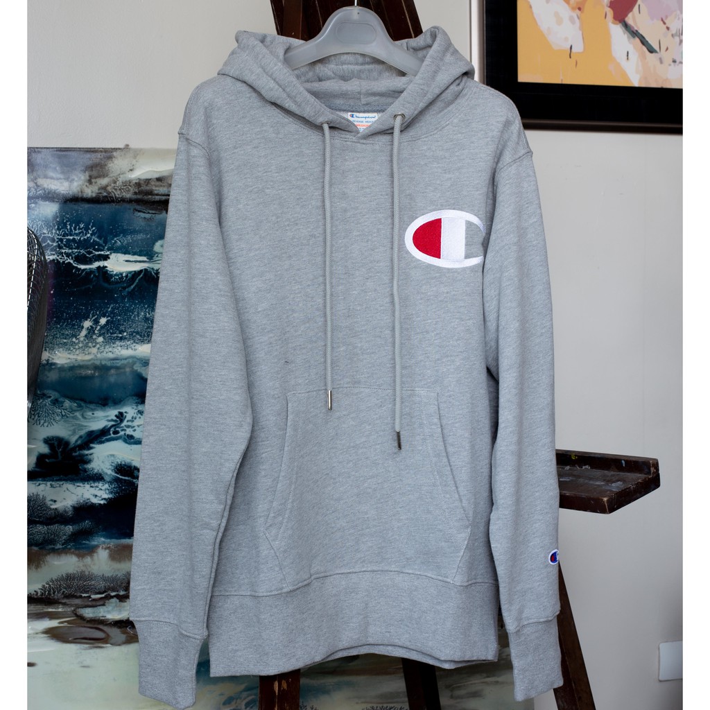 Grey champion hoodie big clearance c